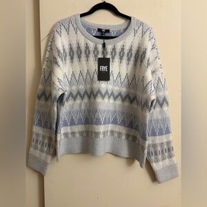 FRYE Chunky Blue Grey Fair Isle Aztec Southwestern Crewneck Sweater Size XL NWT